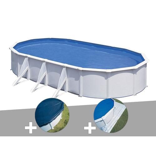 Kit piscine acier blanc Gré Fidji ovale 5,27 x 3,27 x 1,22 m + Bâche hiver + Tapis de sol