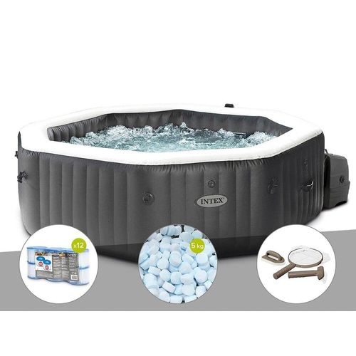 Kit spa gonflable Intex PureSpa Carbone octogonal Bulles et Jets 4 places + 12 filtres + 5 kg de sel + Kit d'entretien