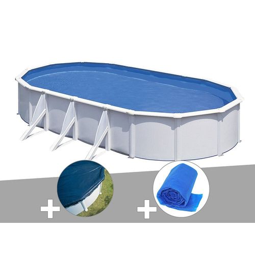 Kit piscine acier blanc Gré Fidji ovale 5,27 x 3,27 x 1,22 m + Bâche hiver + Bâche à bulles