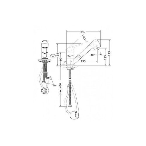 NOVARA PLUS - DOUCHETTE 2 jets extractible-Embase Ø 55 mm-H 175 mm-Chromé