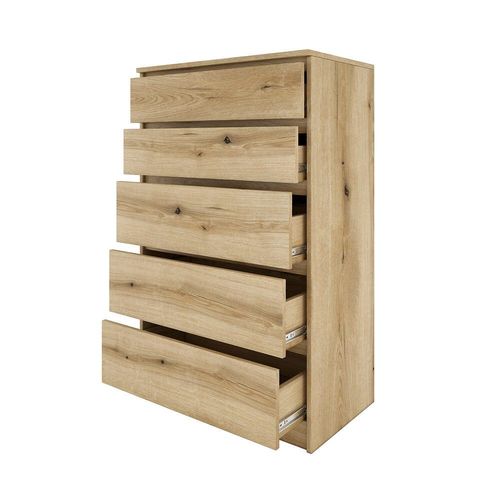 Aster T5 - Commode Chambre/Bureau/Salon 70x40x112 Cm 5 Tiroirs - Meuble De Rangement Style Scandinave - Ch?Ne Artisan