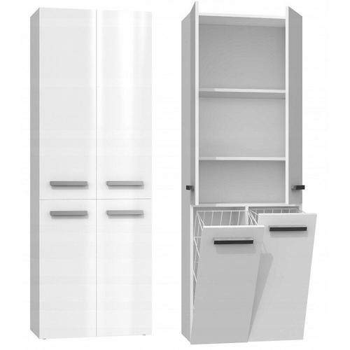 Ellos - Armoire De Salle De Bain Avec Deux Paniers - Poign?Es Minimalistes - Dimensions : 174x60x30 - Colonne De Rangement - Blanc