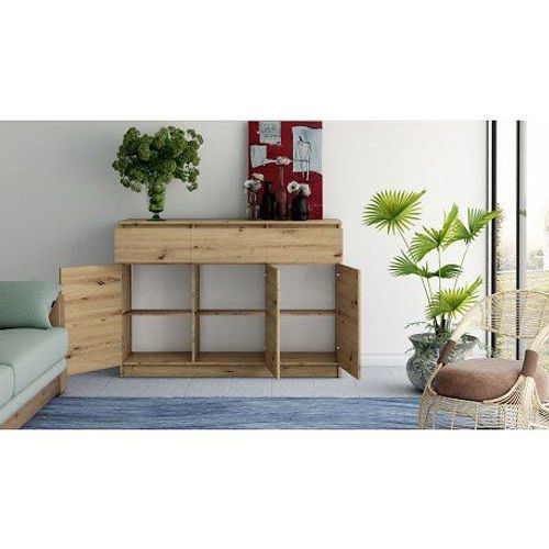 Parme - Commode Contemporaine De Salon - 120x40x97 - 3 Portes & 3 Triroirs - Buffet - Meuble De Rangement - Aspect Bois - Ch?Ne Artisan