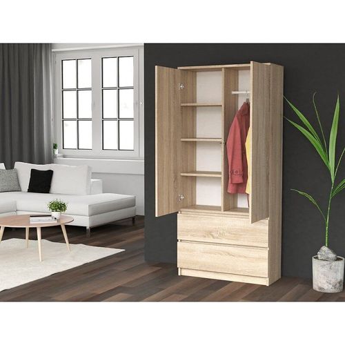 Armoire Style Moderne Chambre Salon - Penderie Multifonctions - 2 Portes + Tiroirs - Dressing - S - Turin