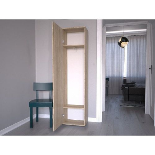 Atara - Armoire D'entr?E Avec Grand Miroir - 180x50x35 Cm - Deux ?Tag?Res + Porte-Cintres - Meuble D'entr?E - Sonoma