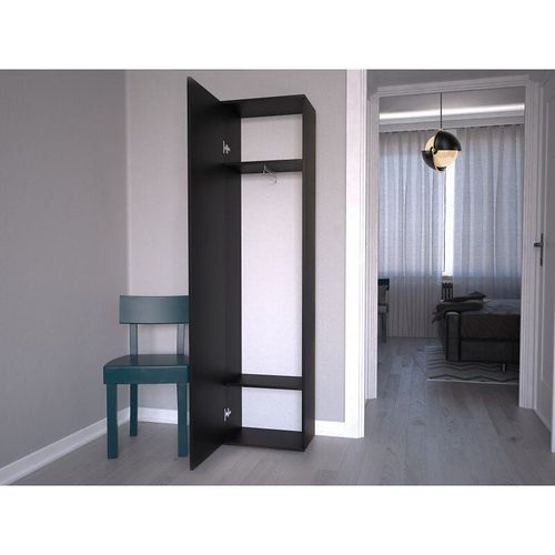 Atara - Armoire D'entr?E Avec Grand Miroir - 180x50x35 Cm - Deux ?Tag?Res + Porte-Cintres ? L'int?Rieur - Meubles D'entr?E - Noir