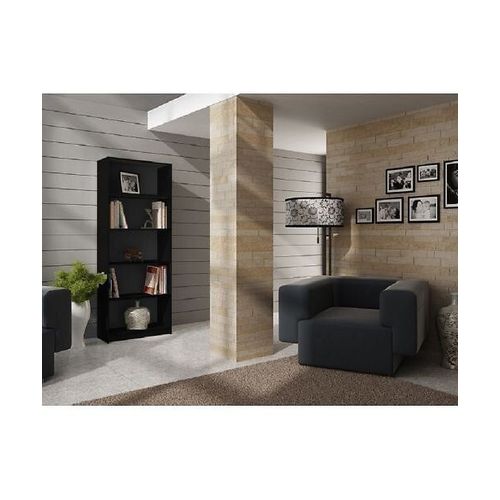 Florence - Biblioth?Que Contemporaine - 5 Niches - 30x60x182cm - Rangement Livres - Bureau Chambre - Noir