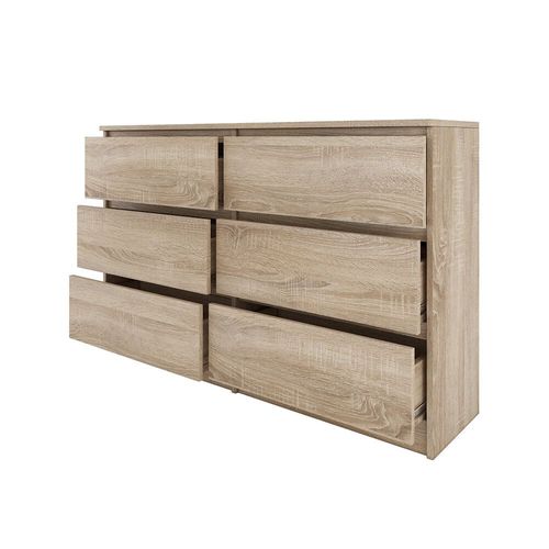 Milan - Commode Contemporaine Chambre/Salon/Bureau 30x120x77 Cm - 6 Tiroirs - Meuble De Rangementent - Chiffonier - Sonoma
