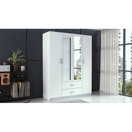 Roma - Grande Armoire Chambre Bureau - Penderie Multifonctions - 2 Portes - 2 Miroirs - 2 Tiroirs - Meuble De Rangement - Etag?Res - Blanc
