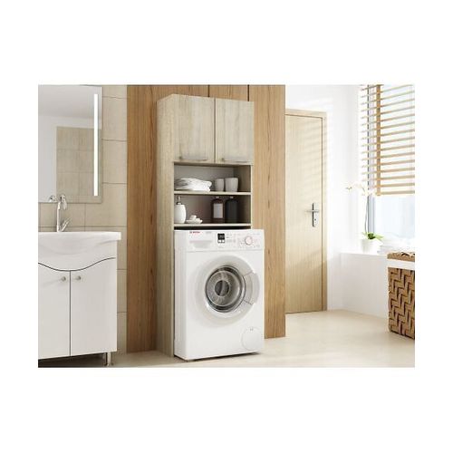 Como - Meuble Pour Machine ? Laver - 64x183x30cm - Rangement Espace Buanderie Lave Linge Salle De Bains - Style Moderne - Sonoma