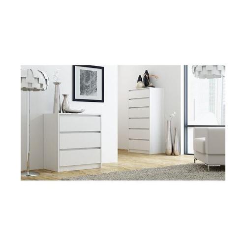 Iris T6 - Commode De Chambre 6 Tiroirs - 139x70x43cm - Meuble De Rangement - Style Scandinave - Dressing - Blanc