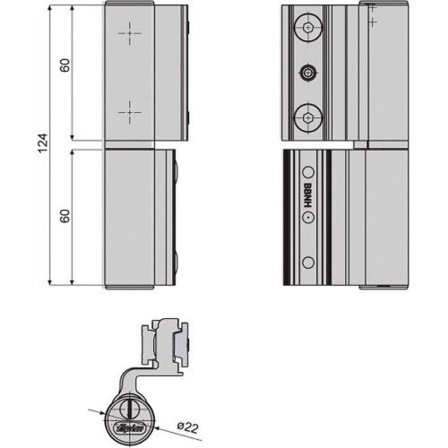 Paumelle à clamer - porte alu - 5682A - 25x20 mm - argent - Monza FAPIM