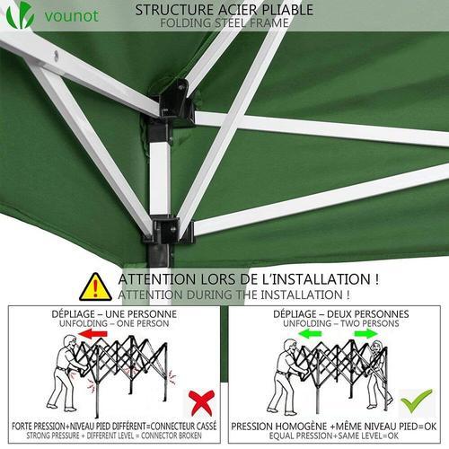 Tonnelle De Jardin 3x3m Pliable Verte Avec Sac De Transport