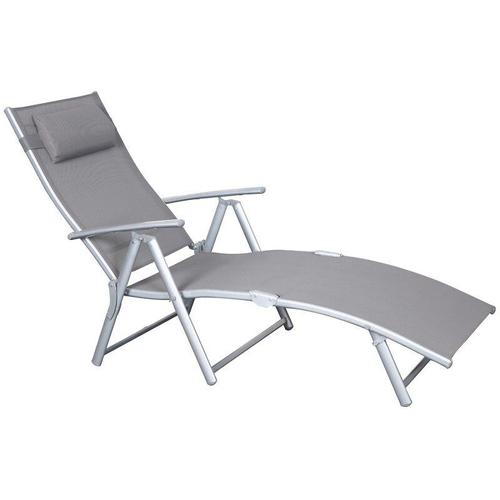 Transat Alu Gris Dossier R?Glable Bain De Soleil Jardin Piscine Plage