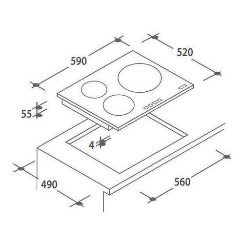 Candy CTP634DC - Table de cuisson à induction - 3 plaques de cuisson - Niche - largeur : 56 cm - profondeur : 49 cm - noir - avec bord droit