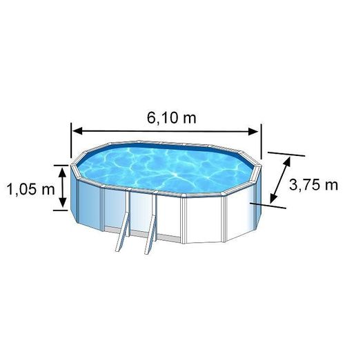 Piscine ovale acier 6,34m x 3,99m x H: 1,22m - Filtration à cartouche - Renfort apparents
