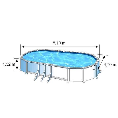 Piscine ovale acier 8,15m x 4,90m x H: 1,32m - Filtration à sable - Renforts apparents