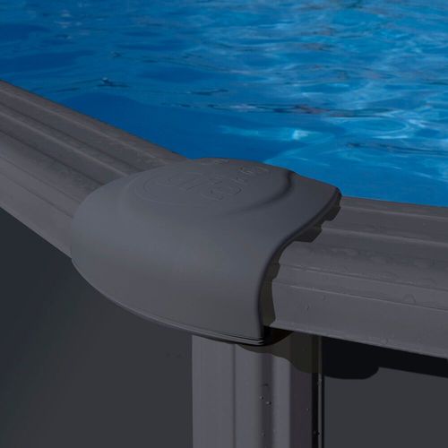 Piscine ovale acier 7,44m x 3,99m x H: 1,32m - Gris anthracite - Filtration à sable - Renforts apparents