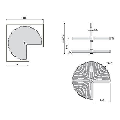 Plateau tournant 3/4 pour meuble d'angle-blanc-module 900mm EMUCA