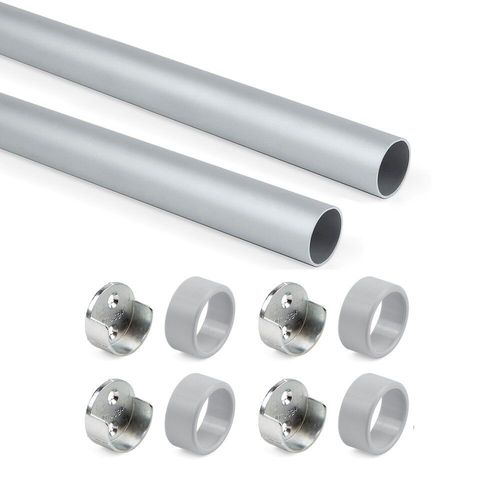 Tube penderie rond 28 mm - alu - avec supports - par 2 - gris - 750mm EMUCA