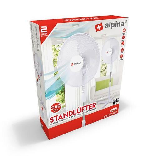 Ventilateur sur pied diamètre de 40 cm Alpina 3 vitesses Blanc