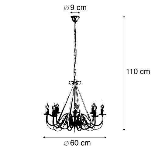 Qazqa Classique/Antique /Rustique Salle A Manger Suspension / Lustre / Chandelier / Luminaire / Lumiere / Éclairage Antique Crème 8 Lumières - Giuseppe 8 Acier Blanc,Crème Rond / Intérieur /...