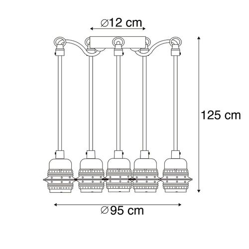 Qazqa Moderne Lampe Ã  Salle A Manger Suspension / Lustre / Luminaire / Lumiere / ÃClairage Industrielle Noire - Cava 5 Acier Noir Rond /Oblongue / Intã©Rieur / Cuisine E27 Max. 5 X 60 Watt