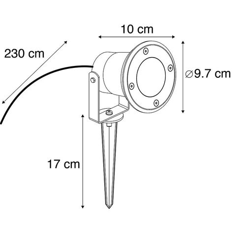 Qazqa Moderne Spot De Jardin Noir Avec Cordon Et Fiche 230 Cm Ip65 - Basic Aluminium /Verre Noir Rond / Extérieur / Luminaire / Lumiere / Éclairage Gu10 Max. 1 X 50 Watt