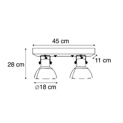 Qazqa Industriel Plafonnier Spot Industriel Noir Avec Manguier 2 Ampoules Lumiã¿Res - Mangues Acier /Bois Noir,Marron Oblongue /Rond / Luminaire / Lumiere / ÃClairage / Intã©Rieur / Salon / Cuisine E27 Max. 2 X 25 Watt