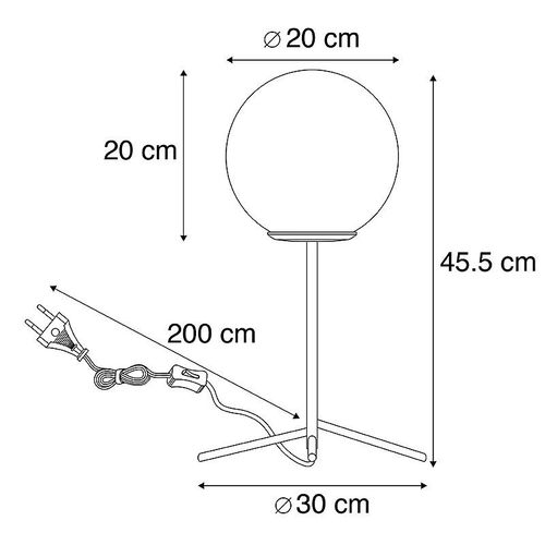 Qazqa Art Deco Lampe De Table / Lampe Á Poser / Luminaire / Lumiere / Éclairage Art Déco Noir Avec Verre Fumé 45,5 Cm - Pallon /Acier Noir Globe / Intérieur / Salon E27 Max. 1 X 40 Watt