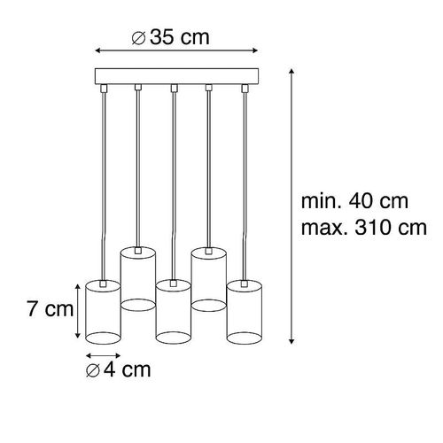 Qazqa Moderne Suspension / Lustre / Luminaire / Lumiere / Éclairage Moderne Noire 35 Cm 5 Lumières - Facil Acier Noir Oblongue / Intérieur / Salon / Cuisine E27 Max. 5 X 40 Watt