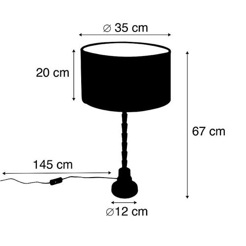 Qazqa Art Deco Lampe De Table / Lampe Á Poser / Luminaire / Lumiere / Éclairage Art Déco Avec Abat-Jour En Velours Jaune 35 Cm - Pisos Aluminium /Tissu Jaune,Bronze Cylindre / Intérieur /...