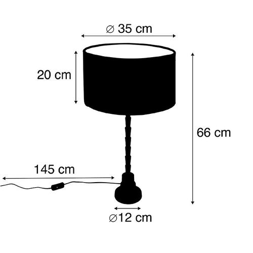 Qazqa Lampe De Table / Lampe Á Poser / Luminaire / Lumiere / Éclairage Art Déco Bronze Abat-Jour Velours Papillon Design 35 Cm - Pisos Aluminium /Tissu Multicolore,Bronze Cylindre /Oblongue...