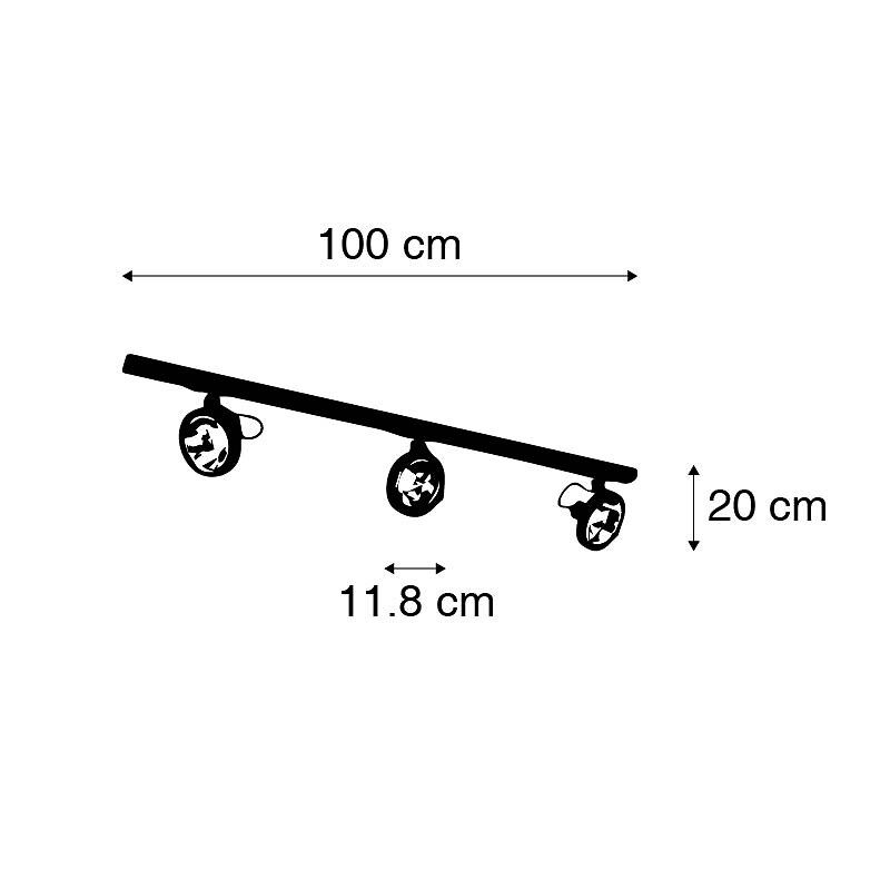 Qazqa Moderne Système De Rail À 3 Plafonnier Spots Noir Monophasé - Go Aluminium /Plastique /Acier Noir Oblongue / Luminaire / Lumiere / Éclairage / Intérieur / Salon / Cuisine G9 Max. 3 X 40 Watt