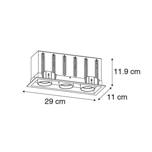 Qazqa Moderne Moderne Inbouwspot Zwart Verstelbaar 3-Lichts - Roof Aluminium Noir Rectangulaire / Luminaire / Lumiere / Éclairage / Intérieur / Salon / Cuisine Gu10 Max. 3 X 50 Watt