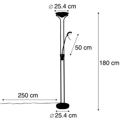 Qazqa Classique/Antique Lampadaire / Lampe De Sol / Lampe Sur Pied / Luminaire / Lumiere / ÃClairage Moderne En Bronze Avec Lampe De Lecture Avec Led Dim Pour Chauffer - Diva Verre /Acier...