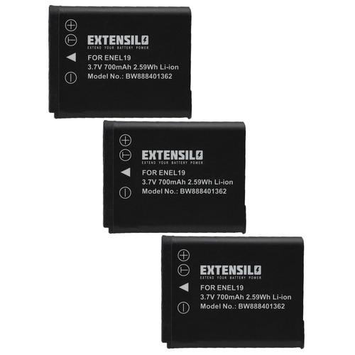 EXTENSILO 3x Batteries compatible avec Nikon Coolpix S100, S2500, S2550, S2600, A100, A300 appareil photo, reflex numérique (700mAh, 3,7V, Li-ion)