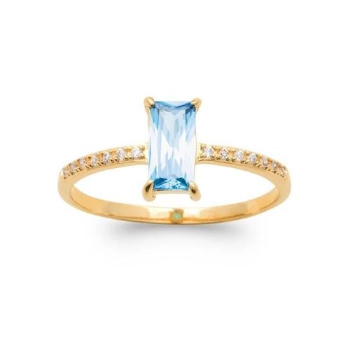 Bague Cristal Bleu Aigue-Marine Zirconium En Plaqué Or 18 Carats 750/000 50