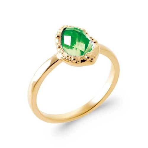 Bague Goutte D'eau Cristal Vert Émeraude Zirconium Plaqué Or 18 Carats 750/000 60