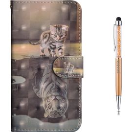 Coque Sony Xperia Xa1,Mode Cratif Effet 3d Modèle Dsign Tui De Protection Housse En Pu Cuir Avec Tpu Silicone Souple Portefeuille Phone Case Pour Sony Xperia Xa1 (Chat Et Tigre)