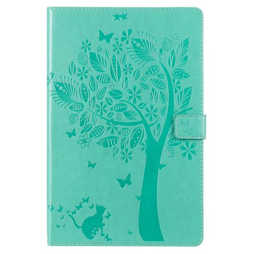 Étui Pour Samsung Galaxy Tab S6 Lite 10.4 P610 Pu Cuir Poche Cas Flip Coque Protection Housse Stand Case Chat Et Arbre,Vert