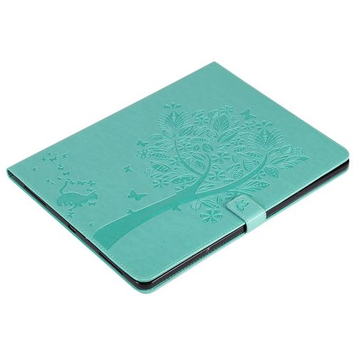 Étui Pour Ipad Pro 12.9 2018-2020-2021 Pu Cuir Poche Cas Flip Coque Protection Housse Stand Case Chat Et Arbre,Vert