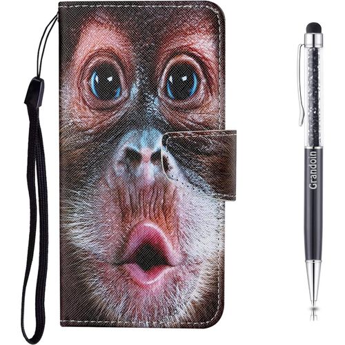 Coque Pour Samsung Galaxy A71, Protection Housse En Cuir Portefeuille Livre, Cratif Peint Tui Flip Case Avec [Emplacements Cartes] [Fonction Support] [Magntique] (Orang-Outan)