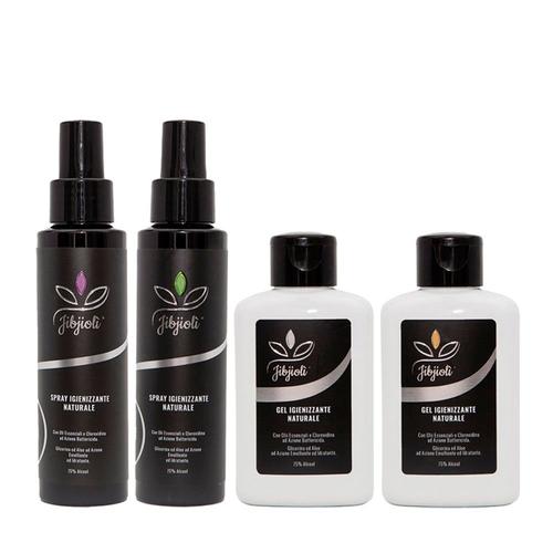 Jibjioli Pack 4x100ml. 2+2 Spray/Gel Assainissant Naturel, Avec 75% D'alcool, Huiles Essentielles, Chlorhexidine, Glycérine Et Aloès Transparent