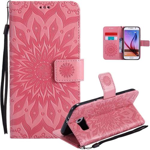 Coque Pour Samsung Galaxy S7 Edge (Non Pour S7) Coque, Housse Coque Cuir Étui Portefeuille Flip Case Porte Carte Antichoc Magnétique Fleur Motif Interne Silicone Etui Pour Galaxy S7 Edge,Rose