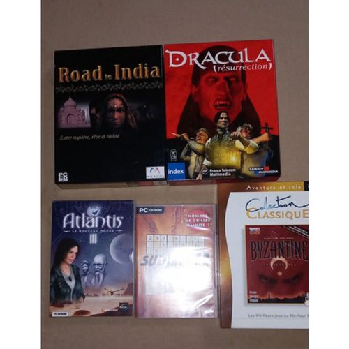 Lot De 5 Jeux Vidéo Pc (Dracula, Road To India, Atlantis 3, Sudoku, Byzantine)