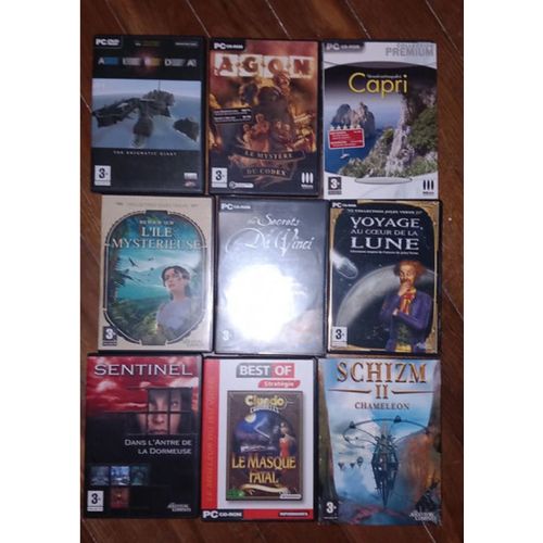 Lot De 9 Jeux Vidéo Pc (Les Secrets De Da Vinci, Schizm 2, Voyage Au Coeur De La Lune...)
