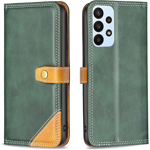 Coque Pour Samsung Galaxy A23 5g Coque, Étui Housse Portefeuille Flip Case Cuir Coque Rabat Clapet Avec Porte Carte Support Cover Antichoc Élégante Etui Coque Pour Samsung Galaxy A23 5g,Vert