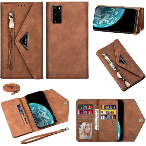 Coque Pour Xiaomi Mi 10t / Xiaomi Mi 10t Pro Coque Housse Case Portefeuille Cuir Etui Wallet Cover Coque Avec Porte Carte Cordon Dragonne Lanyard Silicone Bumper Flip Support Antichoc Étui,Marron