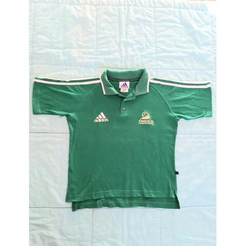 Polo Collector T-Shirt Foot Coupe Du Monde 1998 Adidas Vert 14 Ans 100% Coton Ballons Or Dans Le Dos - Xxs